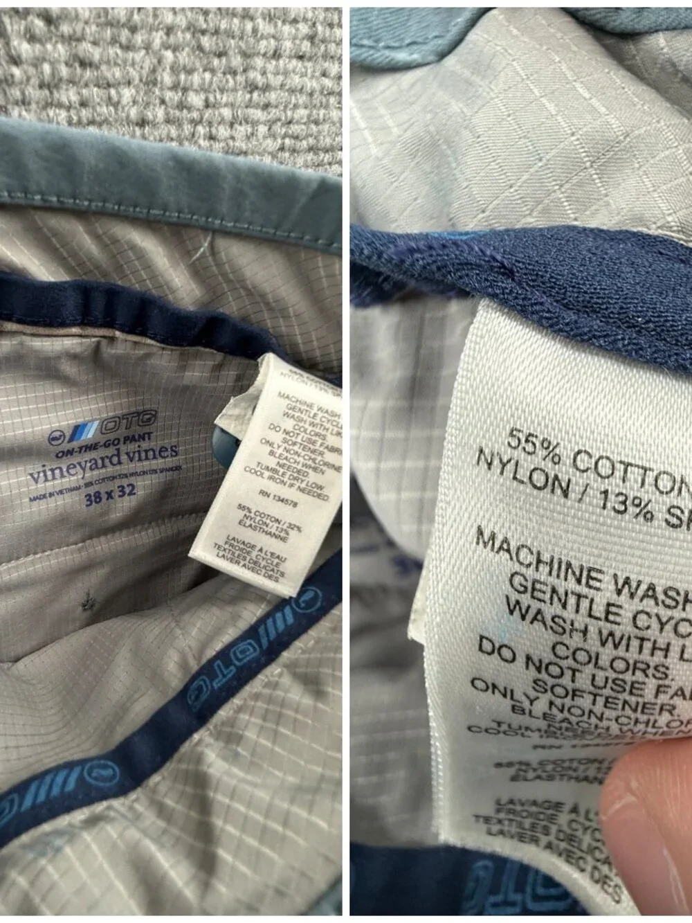 Vineyard Vines OTG Pants Performance 38x32 Men Gray Blue Stretch Zip Pockets